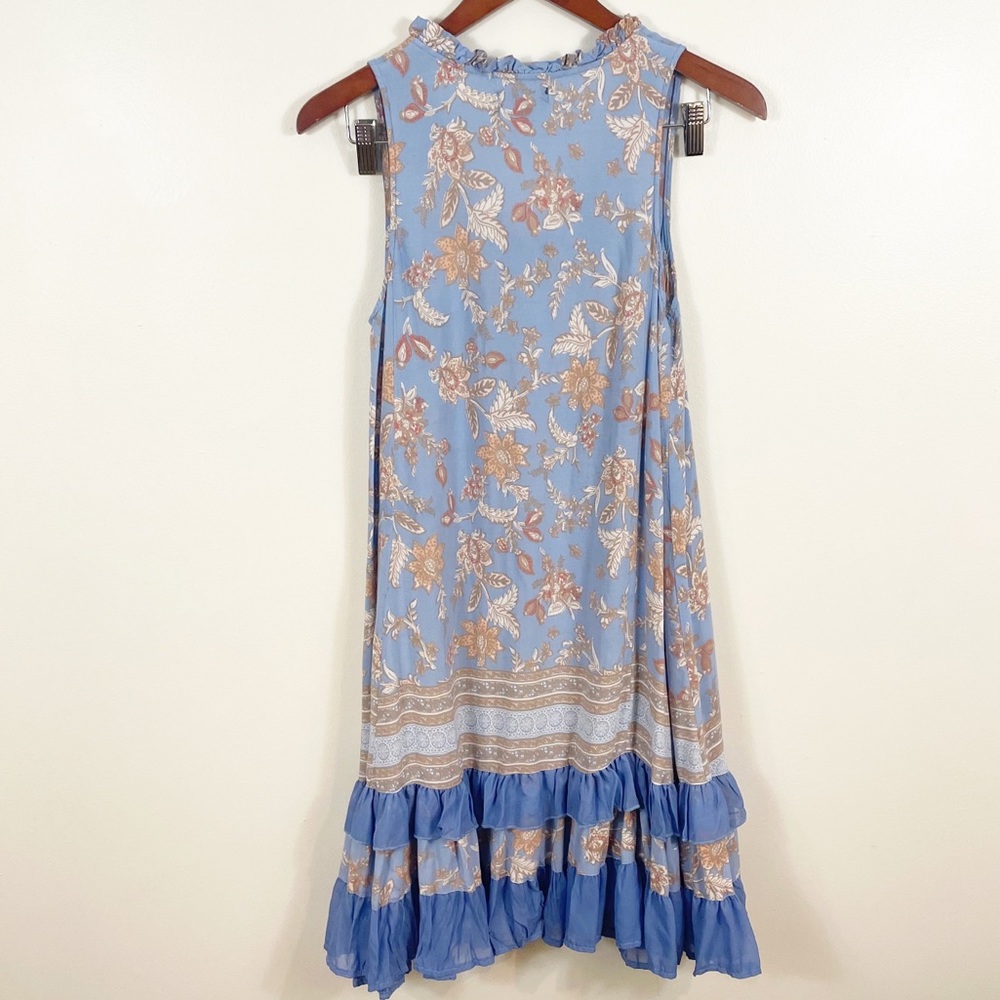 PAPILLON Floral Shift Ruffle Blue Dress XS Toile - Picture 5 of 5